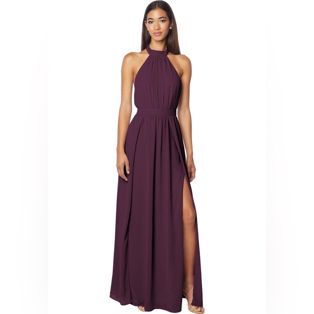 Bill Levkoff 7139 Skye Chiffon Halter A-Line Princess Dress Eggplant Bridal